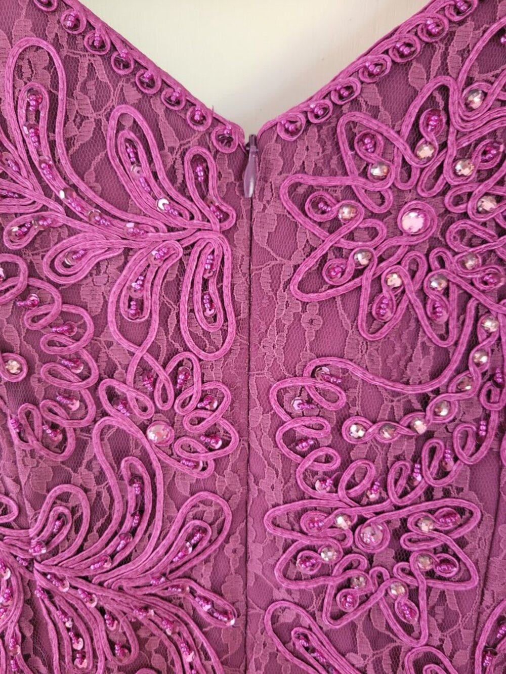 Cameron Blake 116654 Beaded Lace Chiffon Gown Dark Raspberry MOB Formal Sz 6 - Picture 6 of 10